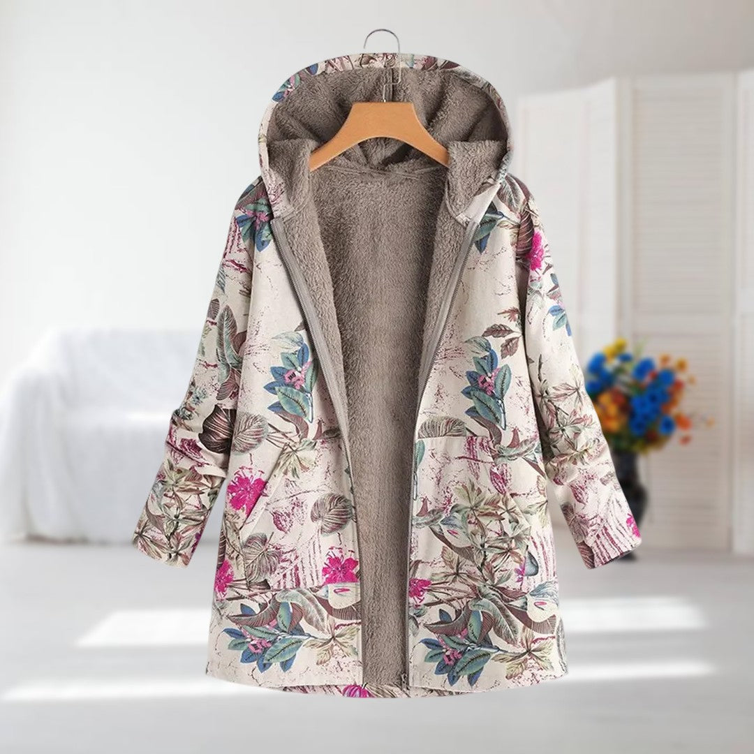 Tavirae - Warm fleece-lined jacket with hood and floral print