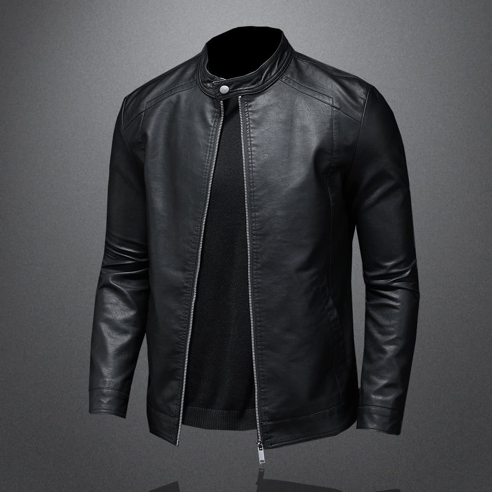 Men’s PU Leather Moto Jacket | Stand Collar | Lightweight Casual Outerwear