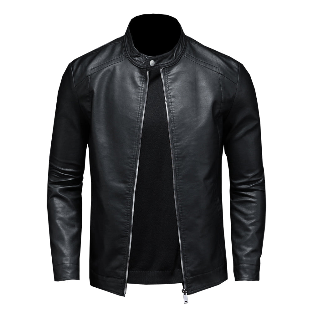 Men’s PU Leather Moto Jacket | Stand Collar | Lightweight Casual Outerwear