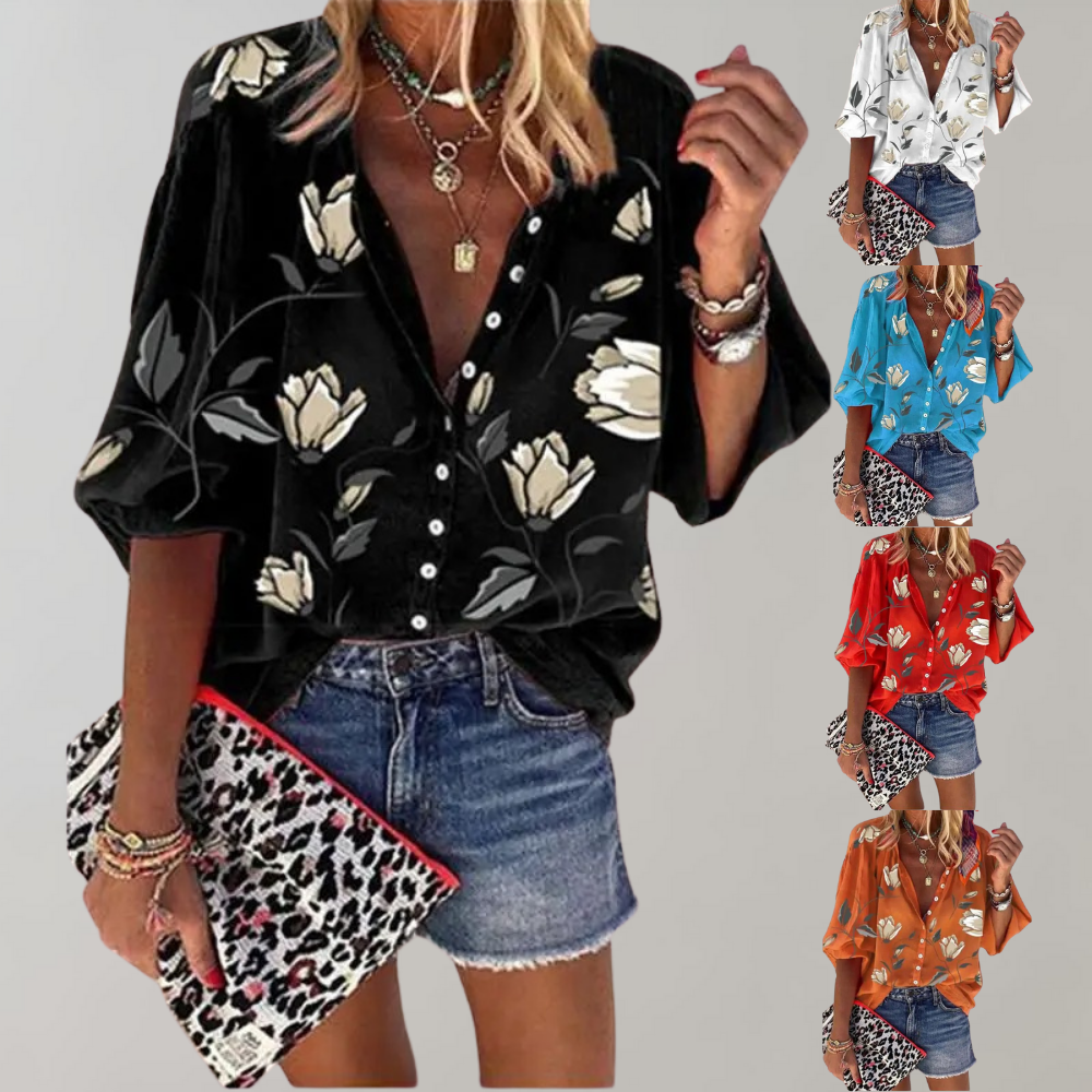 Yelena - Women's Floral Print Summer Blouse