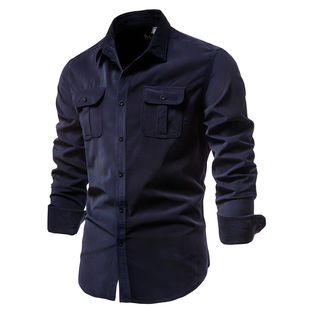 Men’s Utility Button-Up Shirt | Dual Flap Pockets | Casual Stretch Workwear Style