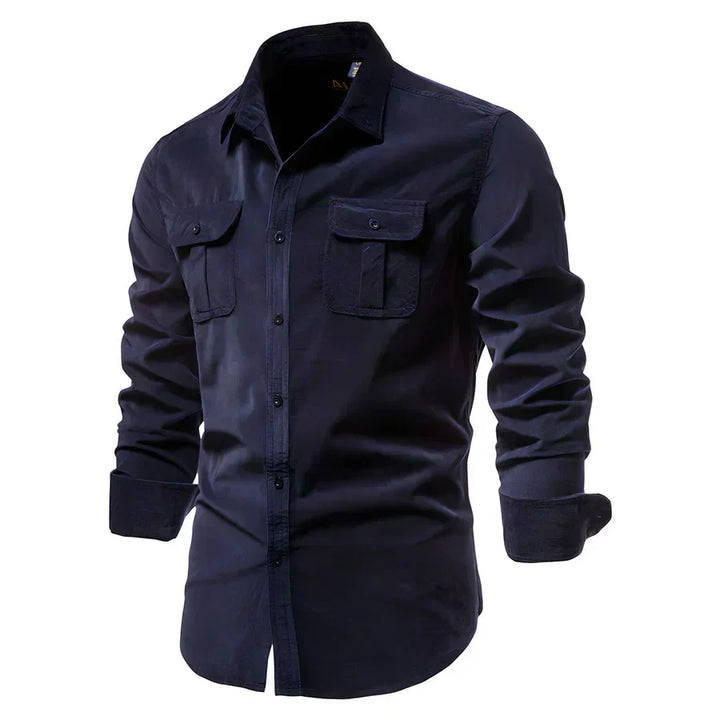 Men’s Corduroy Button-Up Shirt | Casual Long Sleeve | Utility Pocket Design