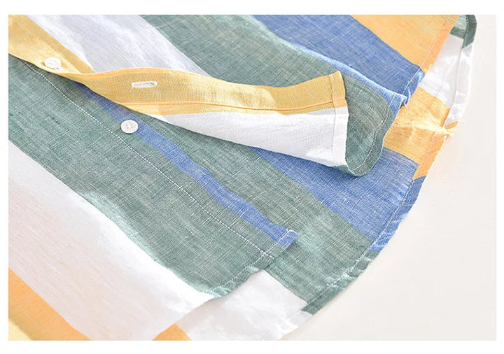 Striped Button-Up Shirt | Lightweight Linen Blend with Rolled Sleeves