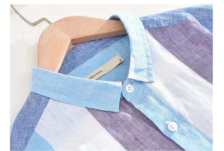 Striped Button-Up Shirt | Lightweight Linen Blend with Rolled Sleeves