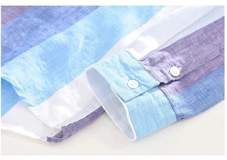 Striped Button-Up Shirt | Lightweight Linen Blend with Rolled Sleeves