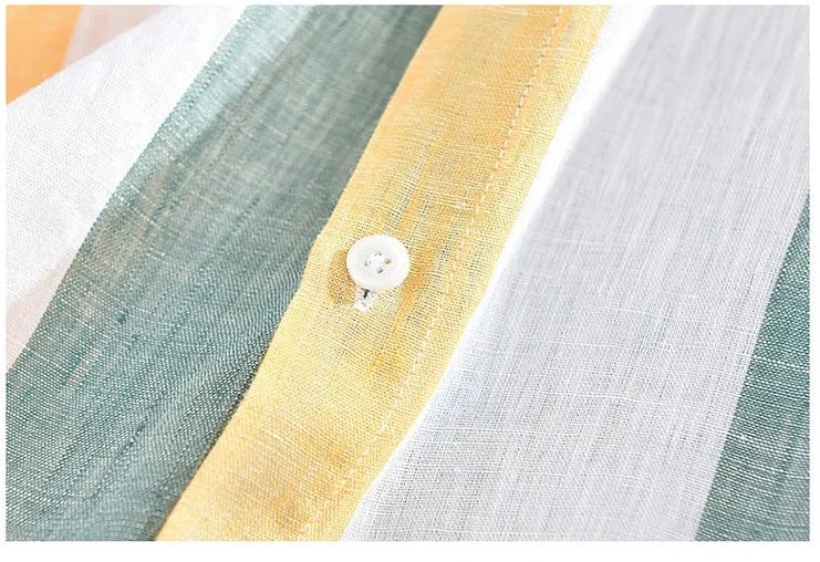 Striped Button-Up Shirt | Lightweight Linen Blend with Rolled Sleeves