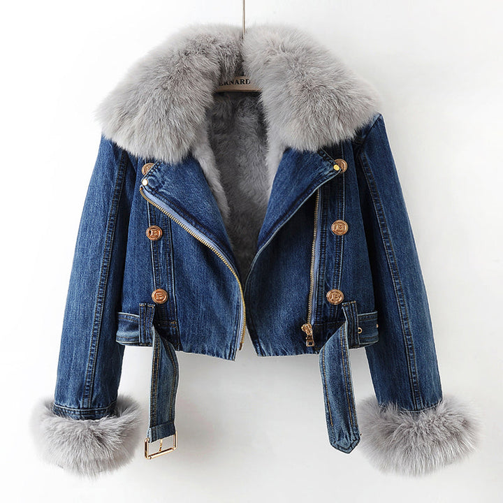 Beatrice - Luxury lined fox fur denim coat