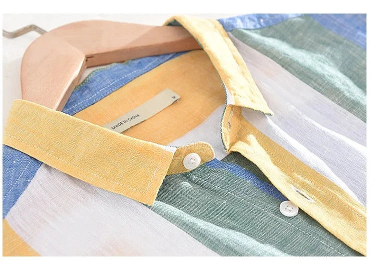 Striped Button-Up Shirt | Lightweight Linen Blend with Rolled Sleeves