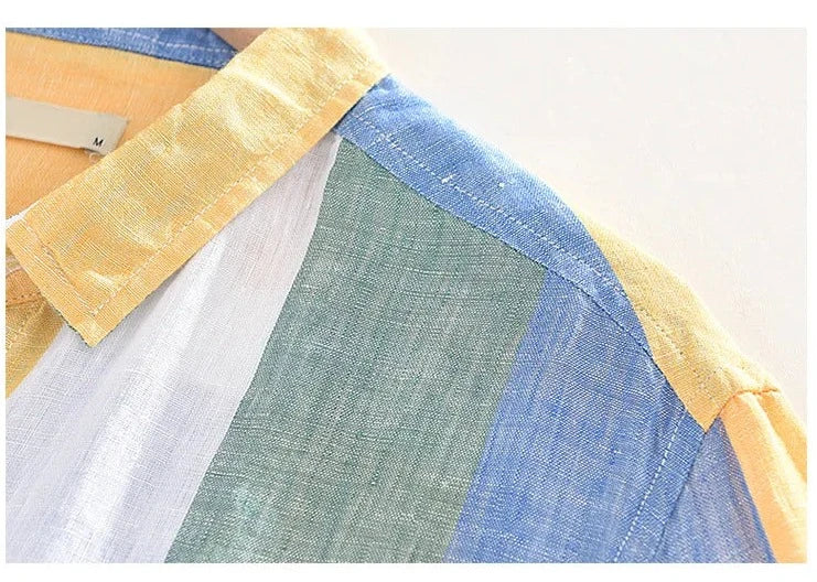 Striped Button-Up Shirt | Lightweight Linen Blend with Rolled Sleeves