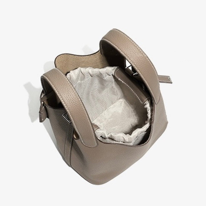 Women's Genuine Leather Silver Buckle Basket Bag