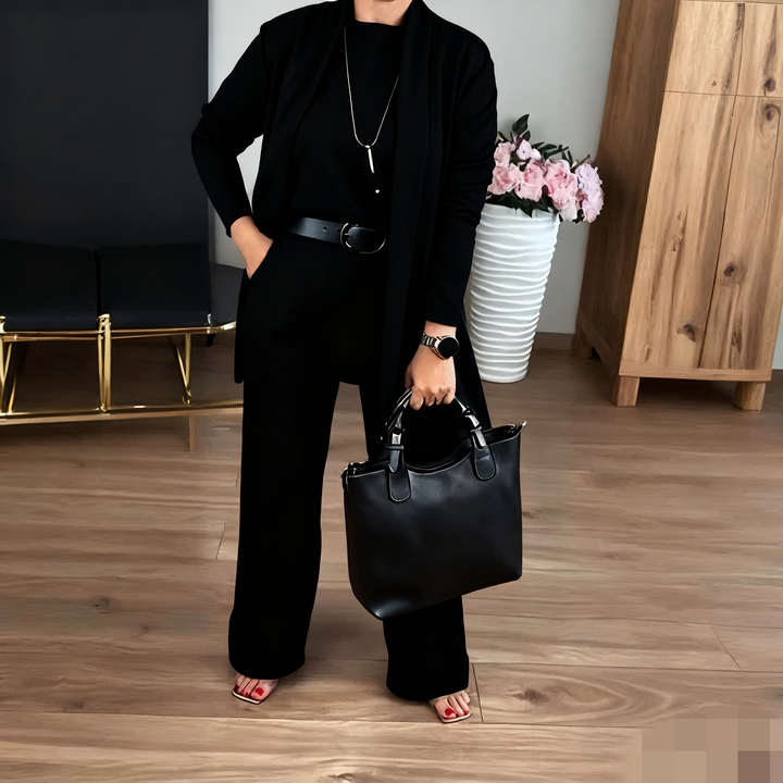 Erisandra™ - Elegant 3-piece set with long cardigan, top and pants