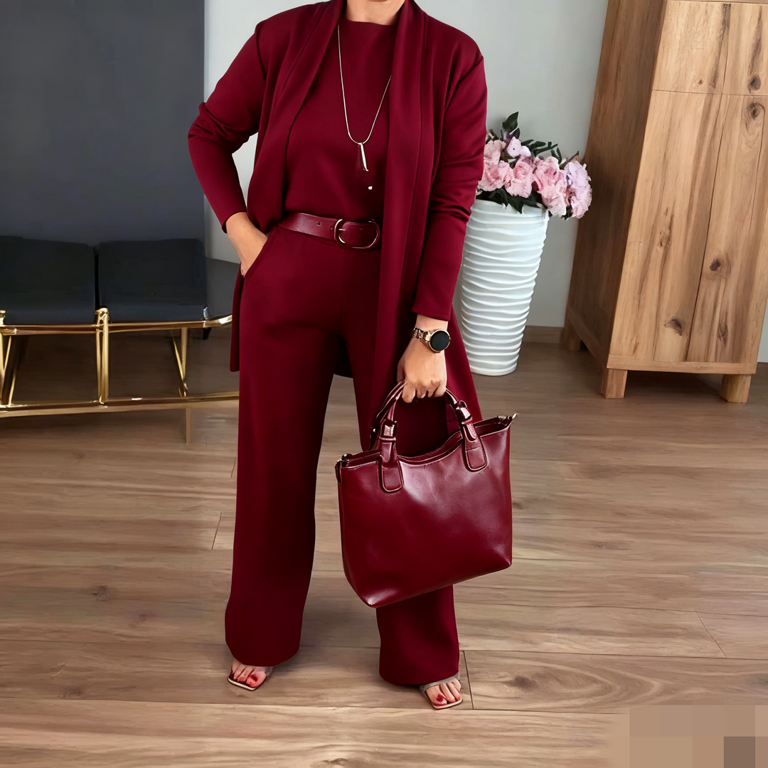 Erisandra™ - Elegant 3-piece set with long cardigan, top and pants