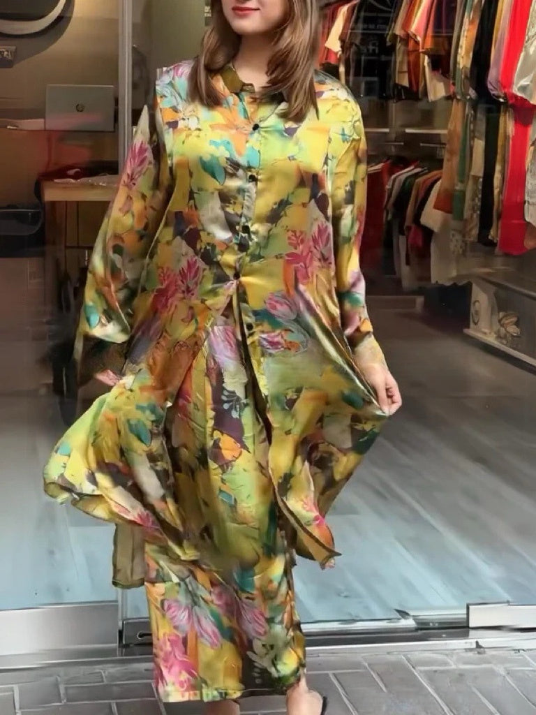 Clarice - Women's 2-Piece Flowy Shirt Dress