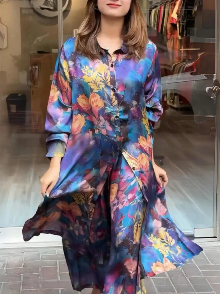 Clarice - Women's 2-Piece Flowy Shirt Dress