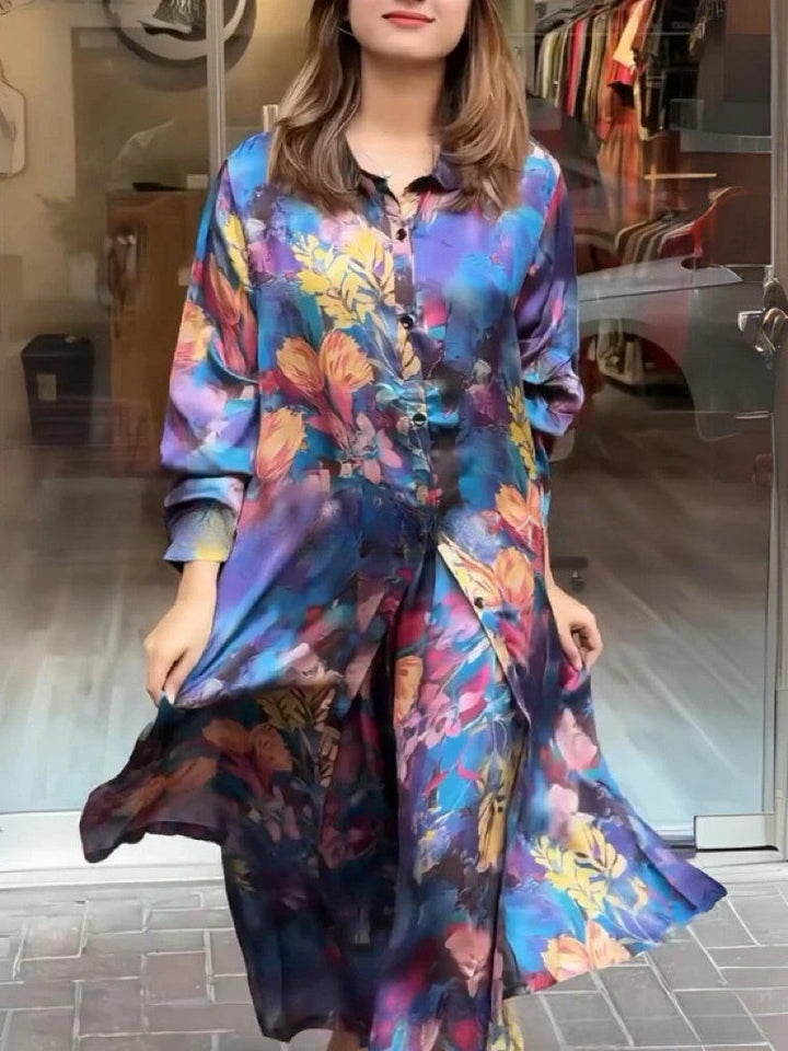 Clarice - Women's 2-Piece Flowy Shirt Dress