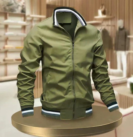 Men’s White Bomber Jacket | Lightweight Zip-Up with Stripe Trim | Casual Outerwear Canada