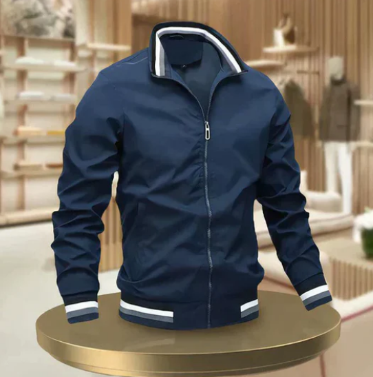 Men’s White Bomber Jacket | Lightweight Zip-Up with Stripe Trim | Casual Outerwear Canada