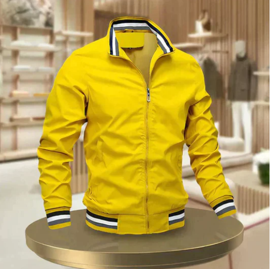 Men’s White Bomber Jacket | Lightweight Zip-Up with Stripe Trim | Casual Outerwear Canada