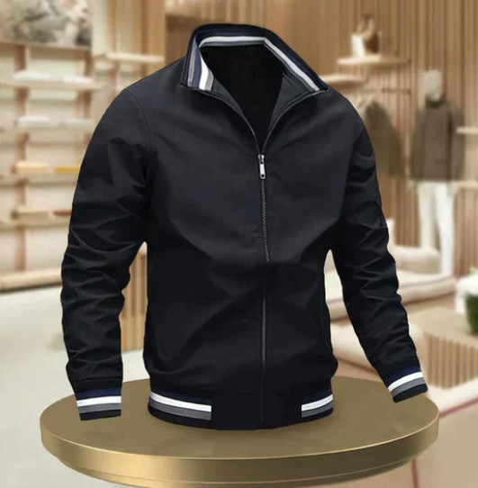 Men’s White Bomber Jacket | Lightweight Zip-Up with Stripe Trim | Casual Outerwear Canada