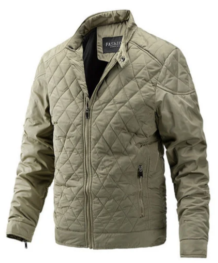 Men’s Diamond Quilted Jacket | Lightweight Padded Outerwear | Zip-Up Stand Collar