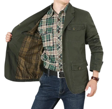 Veste utilitaire de terrain pour homme | Sergé de coton multipoches | Couche de mi-saison pour l'extérieur