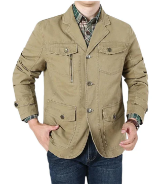 Veste utilitaire de terrain pour homme | Sergé de coton multipoches | Couche de mi-saison pour l'extérieur