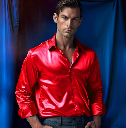 Men’s Satin Dress Shirt | Glossy Finish | Slim-Fit Formal Button-Up