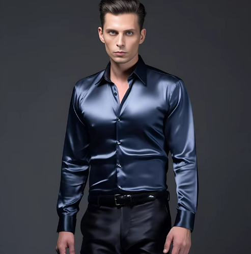 Men’s Satin Dress Shirt | Glossy Finish | Slim-Fit Formal Button-Up