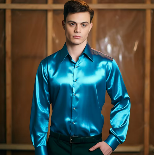 Men’s Satin Dress Shirt | Glossy Finish | Slim-Fit Formal Button-Up