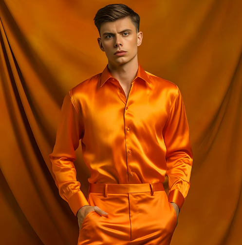 Men’s Satin Dress Shirt | Glossy Finish | Slim-Fit Formal Button-Up