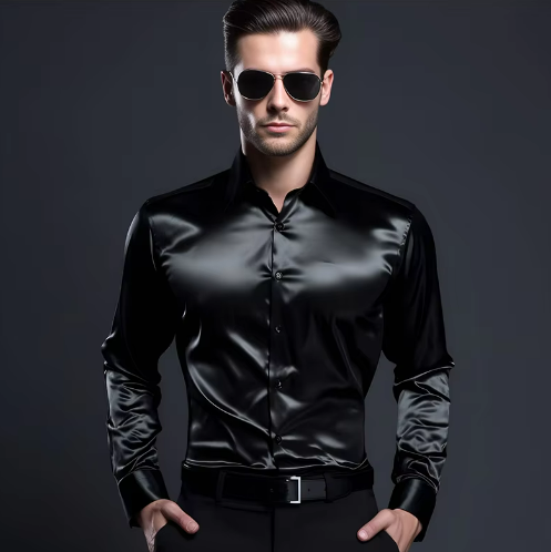 Men’s Satin Dress Shirt | Glossy Finish | Slim-Fit Formal Button-Up