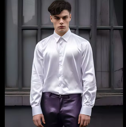 Men’s Satin Dress Shirt | Glossy Finish | Slim-Fit Formal Button-Up
