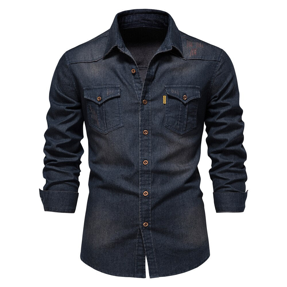 Men’s Denim Shirt | Long Sleeve Casual Button-Up | Western-Inspired