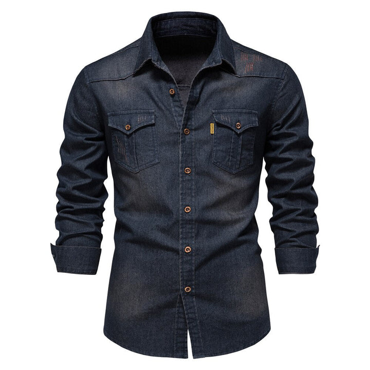 Men’s Denim Shirt | Long Sleeve Casual Button-Up | Western-Inspired