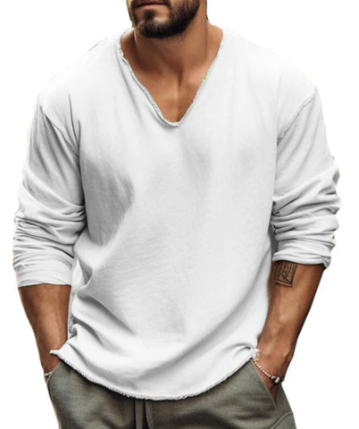 Men's V-Neck Long-Sleeve Shirt | Casual Lightweight Pullover | Everyday Wear