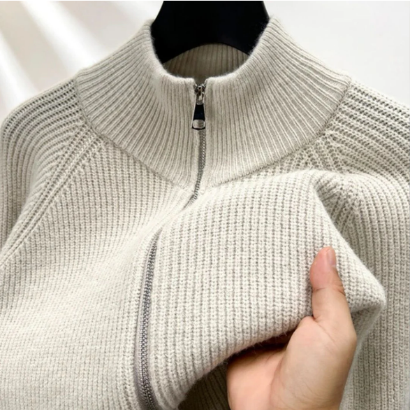 Men’s Ribbed Quarter-Zip Sweater | High Neck | Warm Textured Knit