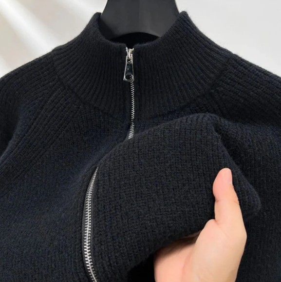Men’s Ribbed Quarter-Zip Sweater | High Neck | Warm Textured Knit
