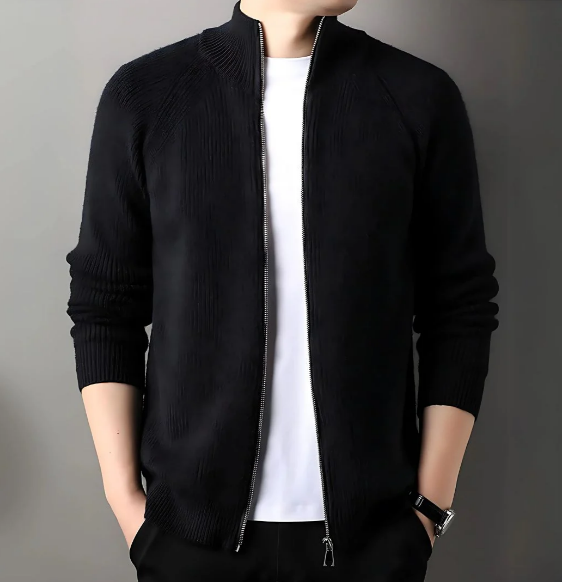 Men’s Ribbed Quarter-Zip Sweater | High Neck | Warm Textured Knit