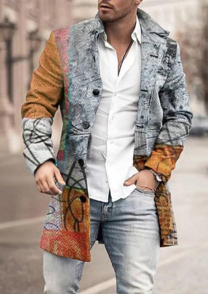 Men’s Wool Blend Overcoat | Grey Plaid Pattern | Classic Long Coat