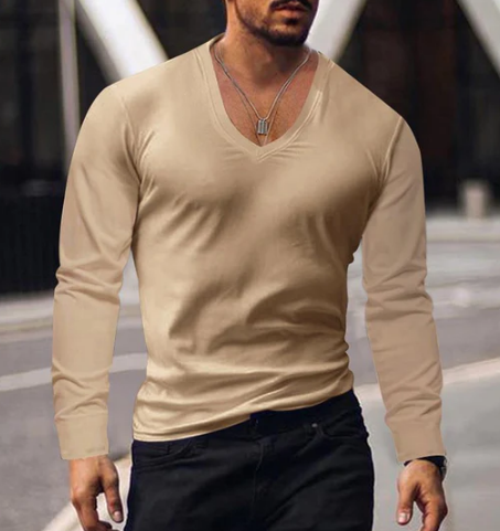 Men's V-Neck Long-Sleeve Shirt | Casual Lightweight Pullover | Everyday Wear