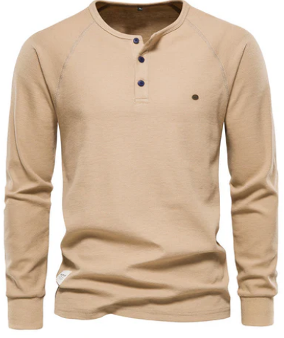 Men’s Long Sleeve Henley Shirt | Lightweight Cotton | Casual Button Neck Top