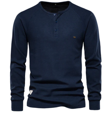 Men’s Long Sleeve Henley Shirt | Lightweight Cotton | Casual Button Neck Top