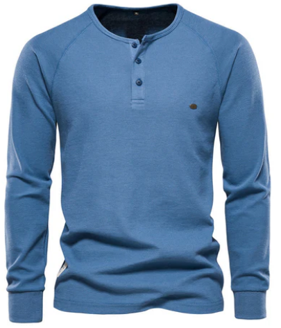 Men’s Long Sleeve Henley Shirt | Lightweight Cotton | Casual Button Neck Top
