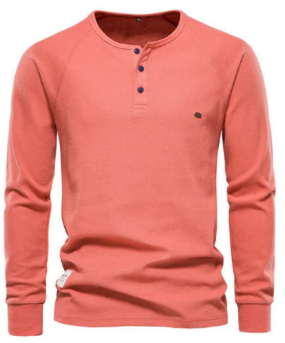Men’s Long Sleeve Henley Shirt | Lightweight Cotton | Casual Button Neck Top