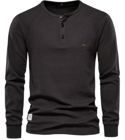 Men’s Long Sleeve Henley Shirt | Lightweight Cotton | Casual Button Neck Top