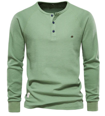 Men’s Long Sleeve Henley Shirt | Lightweight Cotton | Casual Button Neck Top