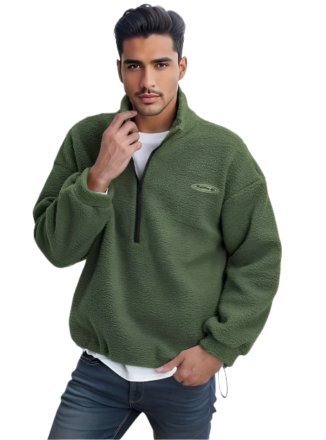 Pull en polaire sherpa pour homme | Fermeture éclair 1/4, couche chaude pour temps froid