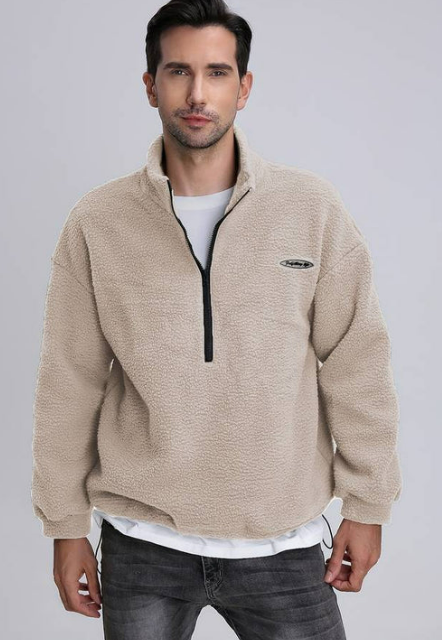 Pull en polaire sherpa pour homme | Fermeture éclair 1/4, couche chaude pour temps froid