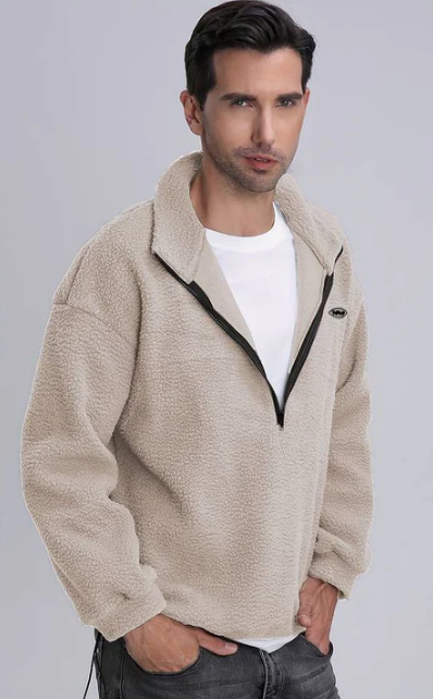 Pull en polaire sherpa pour homme | Fermeture éclair 1/4, couche chaude pour temps froid