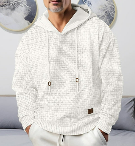 Men’s Lightweight Hooded Pullover | Textured Knit Hoodie | Casual Layering Top